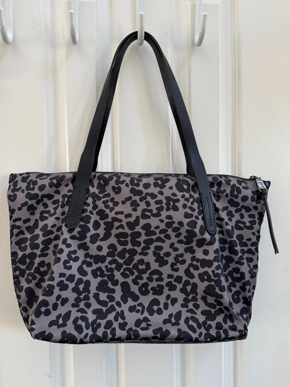 Cole Haan Gray Leopard Print Tote with Black Leather Handles